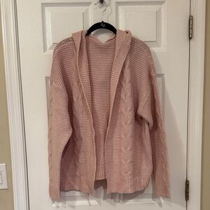 Pink Hooded Cable Knit Sweater